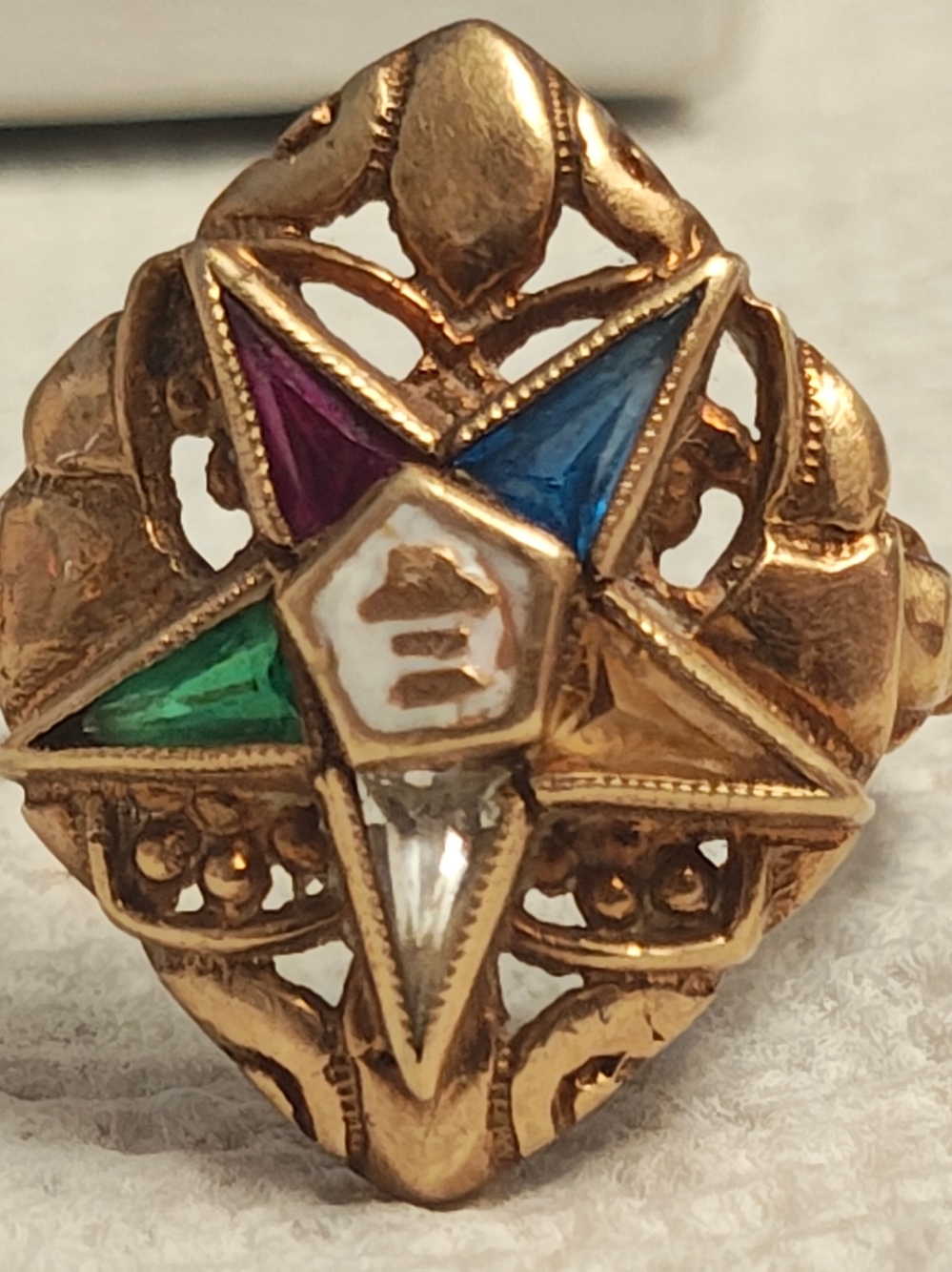 Vintage Multicolor Enamel Star Shield Ring - Gold Tone